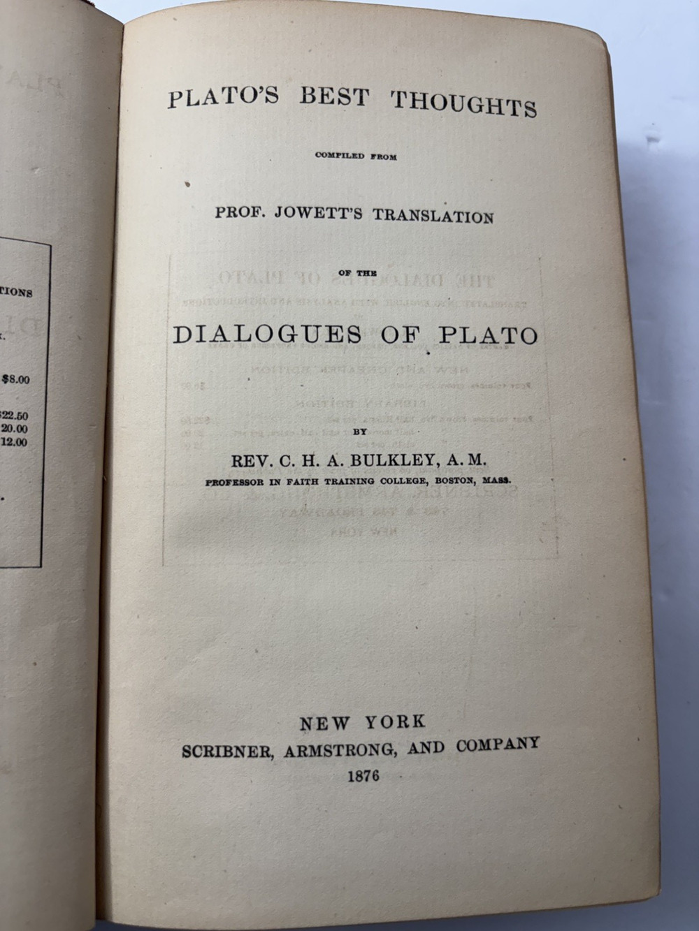 Antique 1876 Plato'S Best Thoughts Compiled from Prof. Jowett's Translation 1st